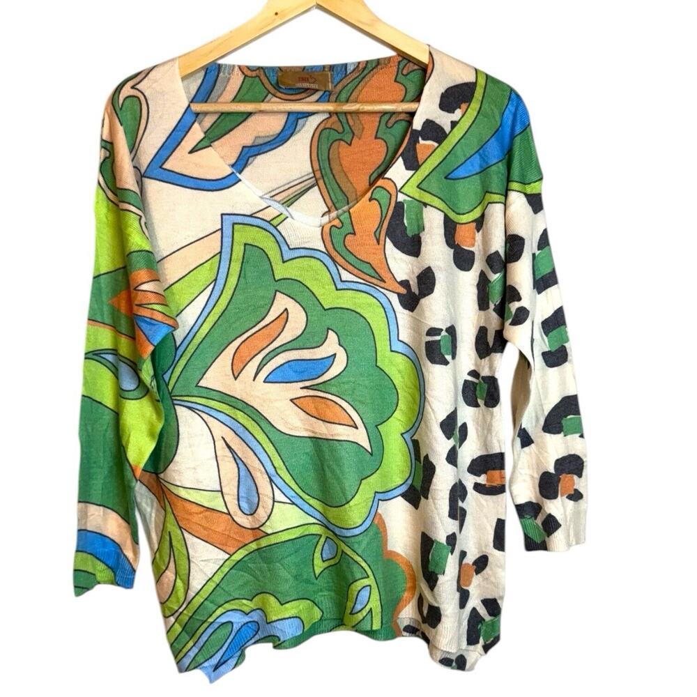 Free For Humanity Colorful Floral Animal Print Pullover Sweater Large